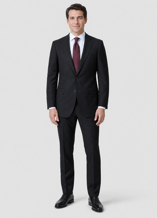 Sartoria Mazara Solid Black Slim Fit Notch Lapel Stretch Wool Suit