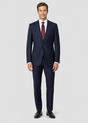 Versace Collection Mens Navy Pinstripe Notch Lapel Classic Fit 2-Button Wool Blend Suit - 38R