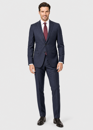 Versace Collection Mens Solid Dark Blue Notch Lapel Classic Fit 2-Button Wool Suit - 44L
