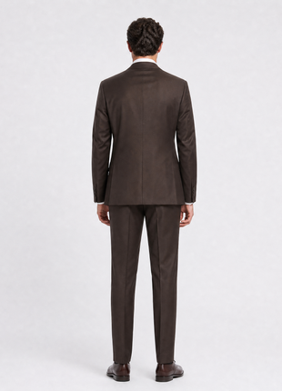 Tovaglia Mens Solid Dark Brown Slim Fit Peak Lapel Wool 3 Piece Suit