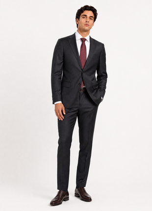 Mazara Mens Black Tonal Stripe Slim Fit Notch Lapel Wool 2 Button Suit