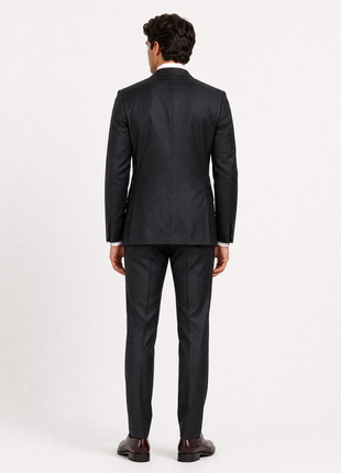 Mazara Mens Black Tonal Stripe Slim Fit Notch Lapel Wool 2 Button Suit