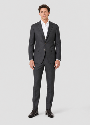 Brunello Cucinelli Mens Charcoal Textured Fully-Canvassed Notch Lapel Slim Fit 3-Button Wool Suit with Ticket Pocket  - 44L