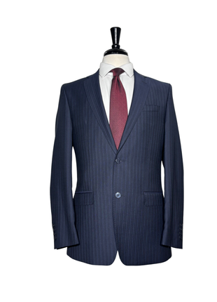 Versace Collection Mens Navy Pinstripe Notch Lapel Classic Fit 2-Button Wool Blend Suit - 38R