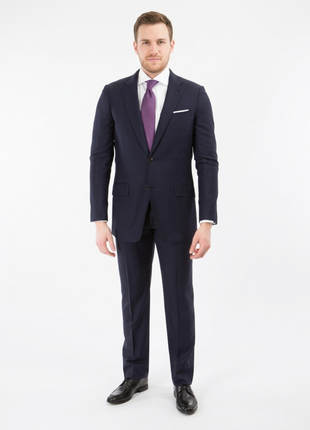 Sartoria Mazara Mens Slim Fit Navy Blue Mini Check 100% Wool 2 Piece Suit - The Suit Depot