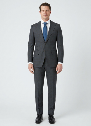 Sartoria Mazara Mens Classic Fit Charcoal Gray & Blue Check 100% Wool Suit With Peak Lapels - The Suit Depot