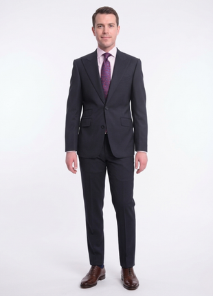 Napoli Slim Fit Solid Navy Blue Two Button Half Canvassed Wool Suit