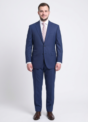 Napoli Classic Fit Solid Blue Two Button Half Canvassed Wool Suit
