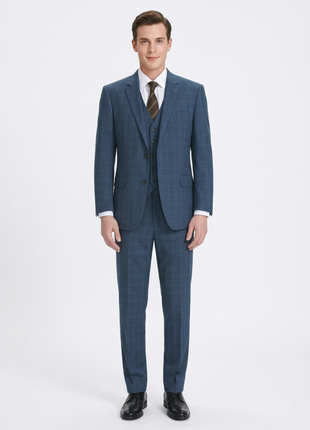Men's 3-Piece Classic Fit Single Breasted Windowpane Suit - The Suit Depot
