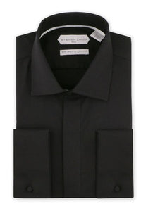 Thumbnail for Steven Land Mens Black Spread Collar French Cuff 100% Cotton Dress Shirt