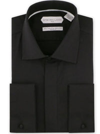 Thumbnail for Steven Land Mens Solid Black Regular Fit Cotton French Cuff Dress Shirt