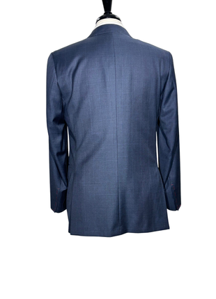 Isaia Mens Blue Windowpane Fully-Canvassed Notch Lapel Classic Fit 2-Button Wool Suit - 40R