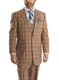 Thumbnail for Steven Land Sale Suits 48R Steven Land Classic Fit Brown Windowpane Three Piece Pleated Wool Suit