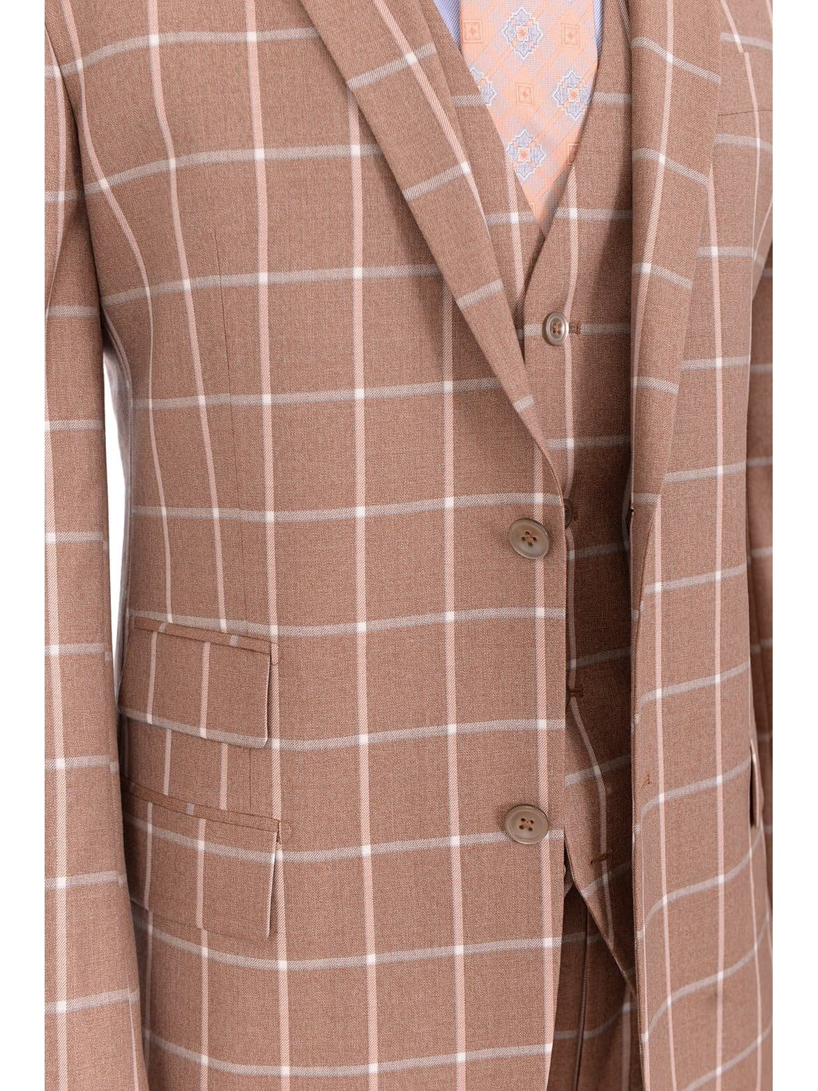Steven Land Sale Suits Steven Land Classic Fit Brown Windowpane Three Piece Pleated Wool Suit