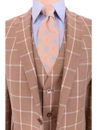 Thumbnail for Steven Land Sale Suits Steven Land Classic Fit Brown Windowpane Three Piece Pleated Wool Suit