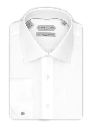 Steven Land SHIRTS Steven Land 100% Cotton White Textured French Cuff Classic Fit Dress Shirt