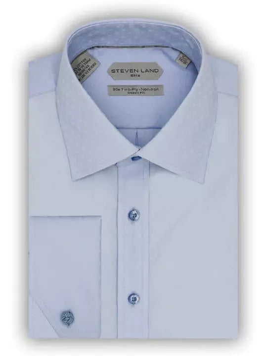 Steven Land SHIRTS Steven Land Men's 100% Cotton Blue French Cuff Non-Iron Classic Fit Dress Shirt