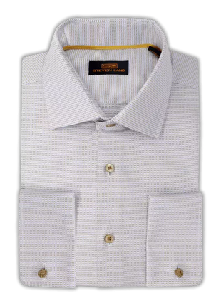 Steven Land SHIRTS Steven Land Men's 100% Cotton Brown Check French Cuff Classic Fit Dress Shirt