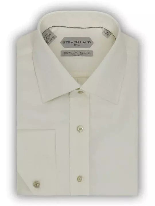 Steven Land SHIRTS Steven Land Men's 100% Cotton Cream Non-Iron French Cuff Classic Fit Dress Shirt