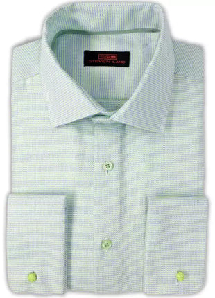 Steven Land SHIRTS Steven Land Mens 100% Cotton Green Check French Cuff Classic Fit Dress Shirt