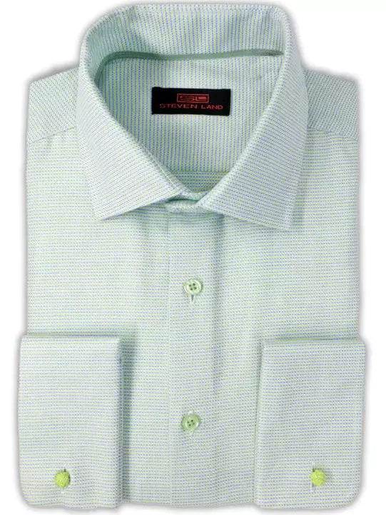 Steven Land SHIRTS Steven Land Mens 100% Cotton Green Check French Cuff Classic Fit Dress Shirt