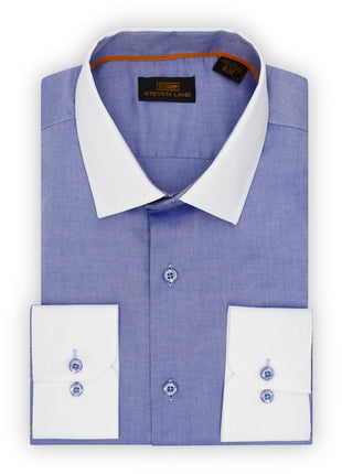 Steven Land SHIRTS Steven Land Mens Blue 100% Cotton Contrast Cuff & Spread Collar Dress Shirt