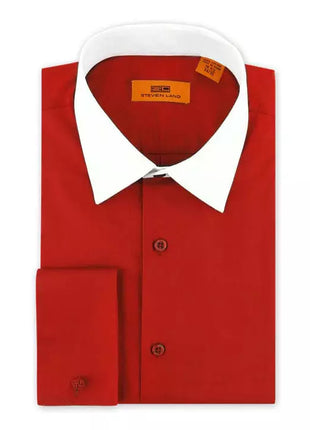 Steven Land SHIRTS Steven Land Mens Cotton Red Contrast Collar French Cuff Cotton Dress Shirt