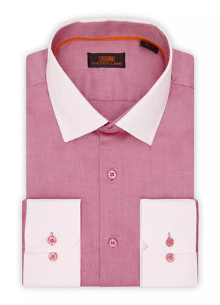Steven Land SHIRTS Steven Land Mens Red 100% Cotton Contrast Cuff & Spread Collar Dress Shirt