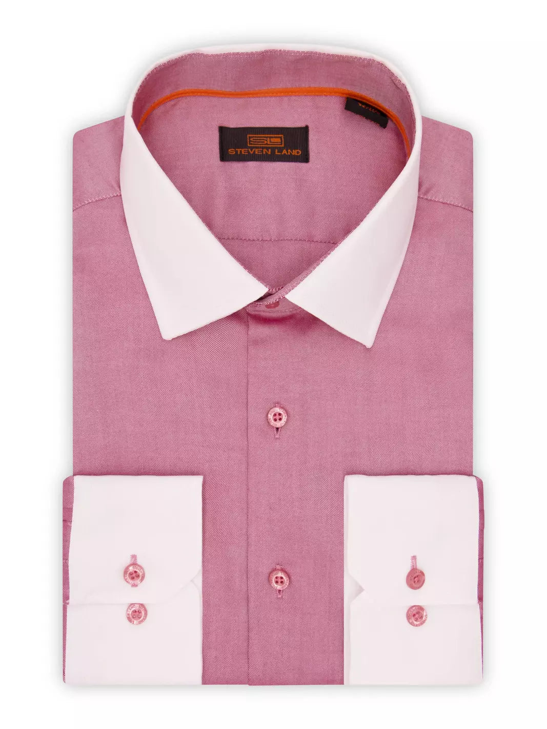 Steven Land SHIRTS Steven Land Mens Red 100% Cotton Contrast Cuff &amp; Spread Collar Dress Shirt