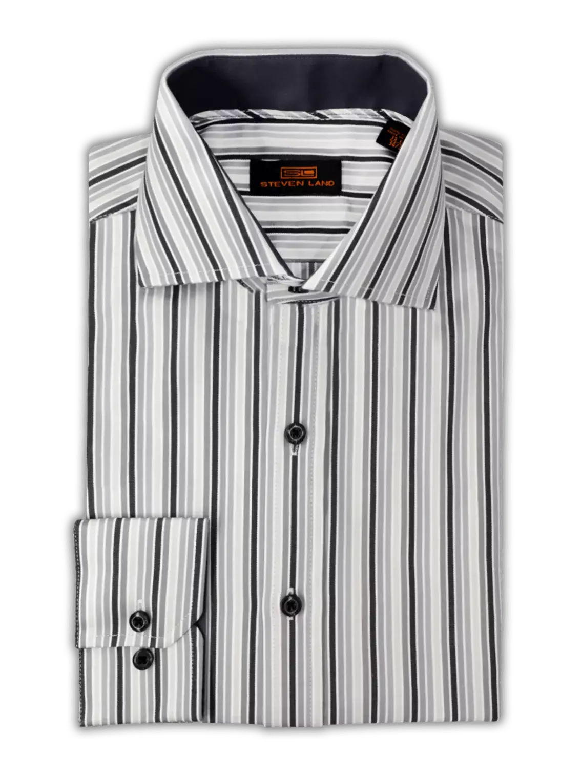 Steven Land SHIRTS Steven Land Mens Silver Striped Regular Fit Spread Collar 100% Cotton Dress Shirt