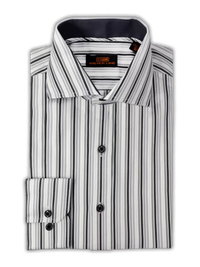 Thumbnail for Steven Land SHIRTS Steven Land Mens Silver Striped Regular Fit Spread Collar 100% Cotton Dress Shirt