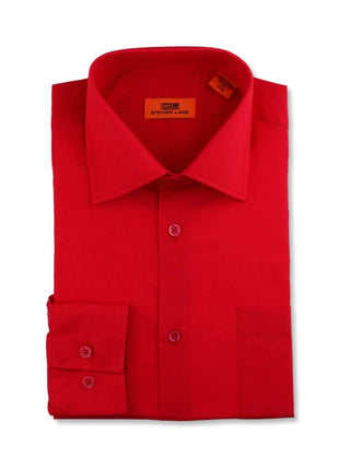 Steven Land SHIRTS Steven Land Mens Solid Red Spread Collar Wrinkle Free Cotton Dress Shirt