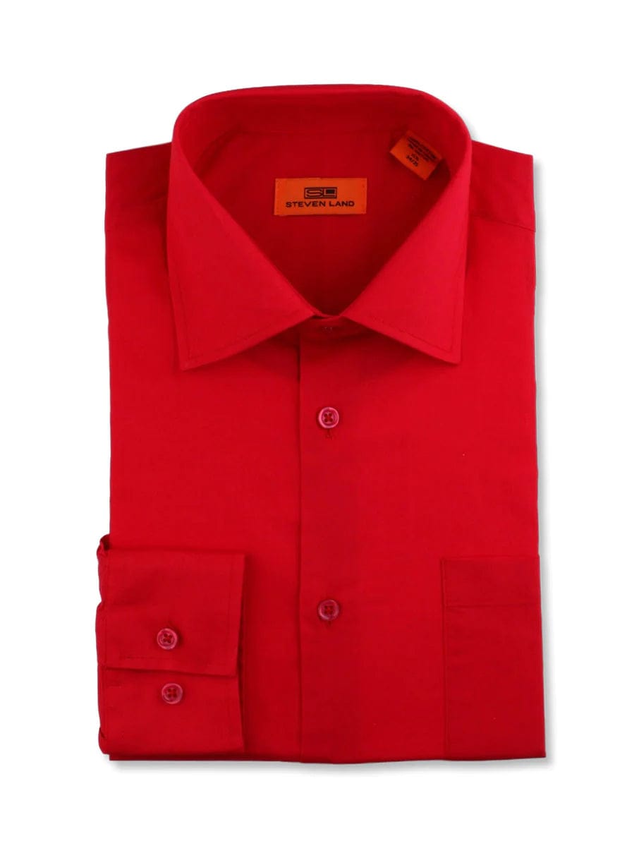 Steven Land Men's Solid Red Spread Collar Wrinkle Free Stretch Cotton Dress Shirt, 17 1/2 / 34/35 Steven Land Men's Solid Red Spread Collar Wrinkle Free Stretch Cotton Dress Shirt, 17 1/2 / 34/35