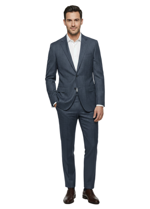 Canali Blue And Gray Pinstriped Notch Lapel 100% Wool Classic Fit 2 Button Suit 44L