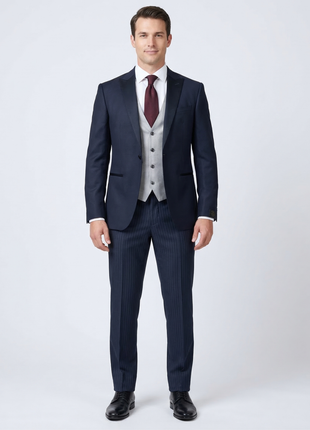 Corneliani Mens Blue Mixed Pattern Fully-Canvassed Peak Lapel Classic Fit 3-Piece Wool Suit - 36R