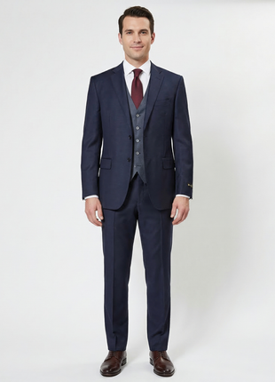 Corneliani Mens Solid Navy Blue Fully-Canvassed Notch Lapel Slim Fit 3-Piece Wool Suit - 44R