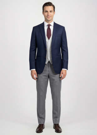 Corneliani Mens Navy Blue and Silver Mixed Pattern Fully-Canvassed Peak Lapel Classic Fit 3-Piece Wool Suit - 40R