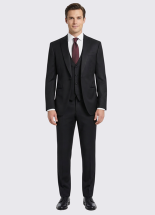 Corneliani Mens Solid Black Fully-Canvassed Peak Lapel Slim Fit 3-Piece Wool Tuxedo Suit - 42R