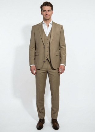 Cleo Luxor Desert Beige Regular Fit Wool Stretch 3 Piece Suit