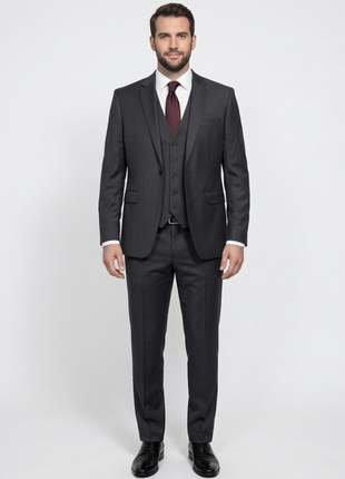 Cleo Luxor Obsidian Charcoal Slim Fit Wool Stretch 3 Piece Suit