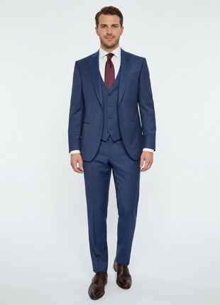 Corneliani Mens Blue Micro-Pattern Fully-Canvassed Peak Lapel Classic Fit 3-Piece Stretch Wool Suit - 44L