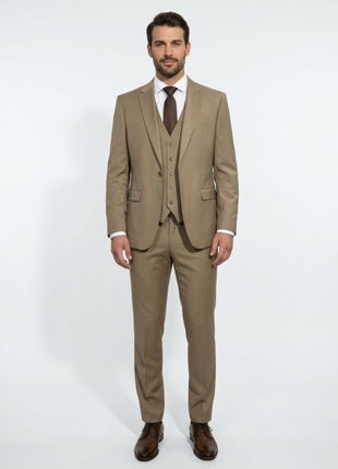 Cleo Luxor Desert Beige Slim Fit Wool Stretch 3 Piece Suit