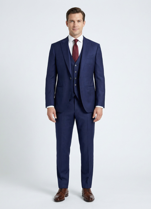Canali Solid Navy Slim Fit Shawl Lapel Wool 3-Piece Suit 38R