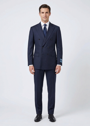 Tovaglia Mens Solid Navy Classic Fit Double Breasted Wool Cashmere Suit
