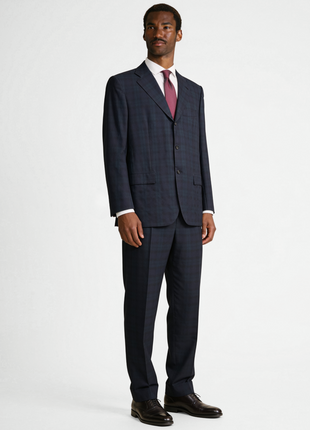Kiton Green & Navy Plaid Notch Lapel Classic Fit 3-Button Pleated Pants Wool Suit - 44R