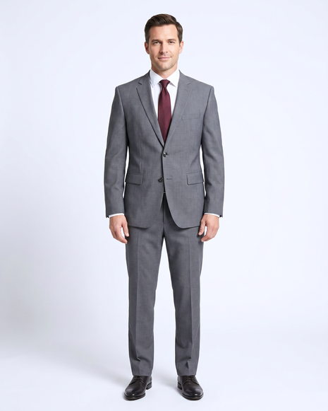 Hugo Boss Gray Micro Check Classic Fit Notch Lapel Wool 2-Button