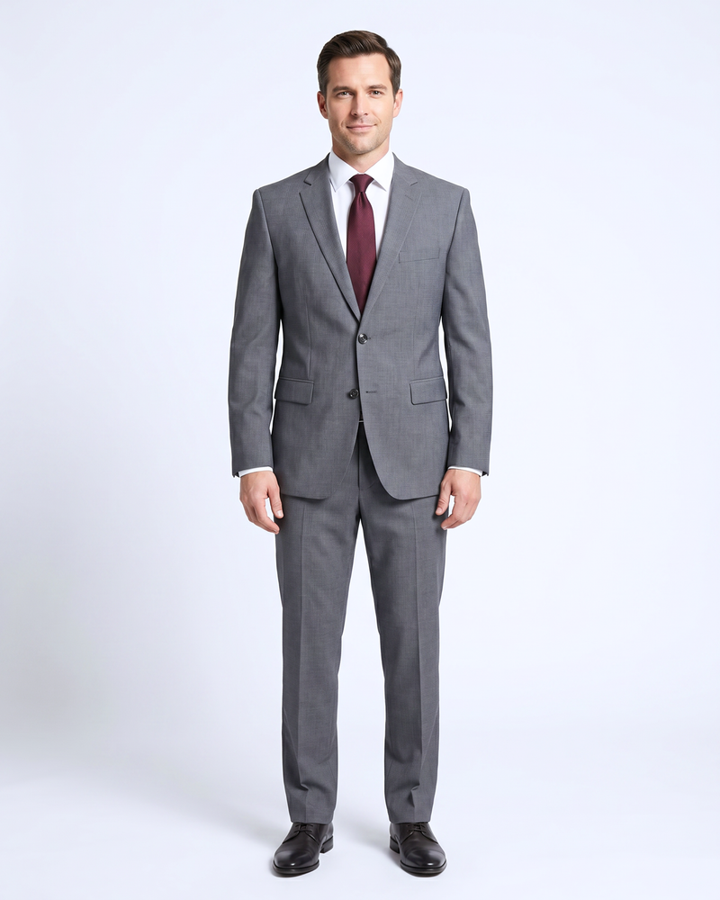 Hugo Boss Gray Micro Check Classic Fit Notch Lapel Wool 2-Button