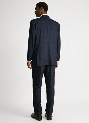 Kiton Green & Navy Plaid Notch Lapel Classic Fit 3-Button Pleated Pants Wool Suit - 44R