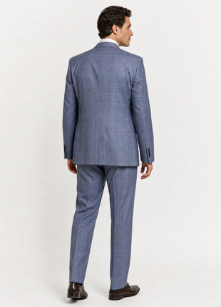 Ben Sherman Light Blue Plaid Peak Lapel Classic Fit 2-Button Suit - 44L