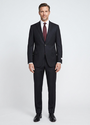 Corneliani Mens Solid Black Fully-Canvassed Peak Lapels Slim Fit 1-Button Wool Blend Suit - 40L